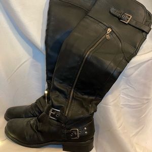 Black leather knee high boots